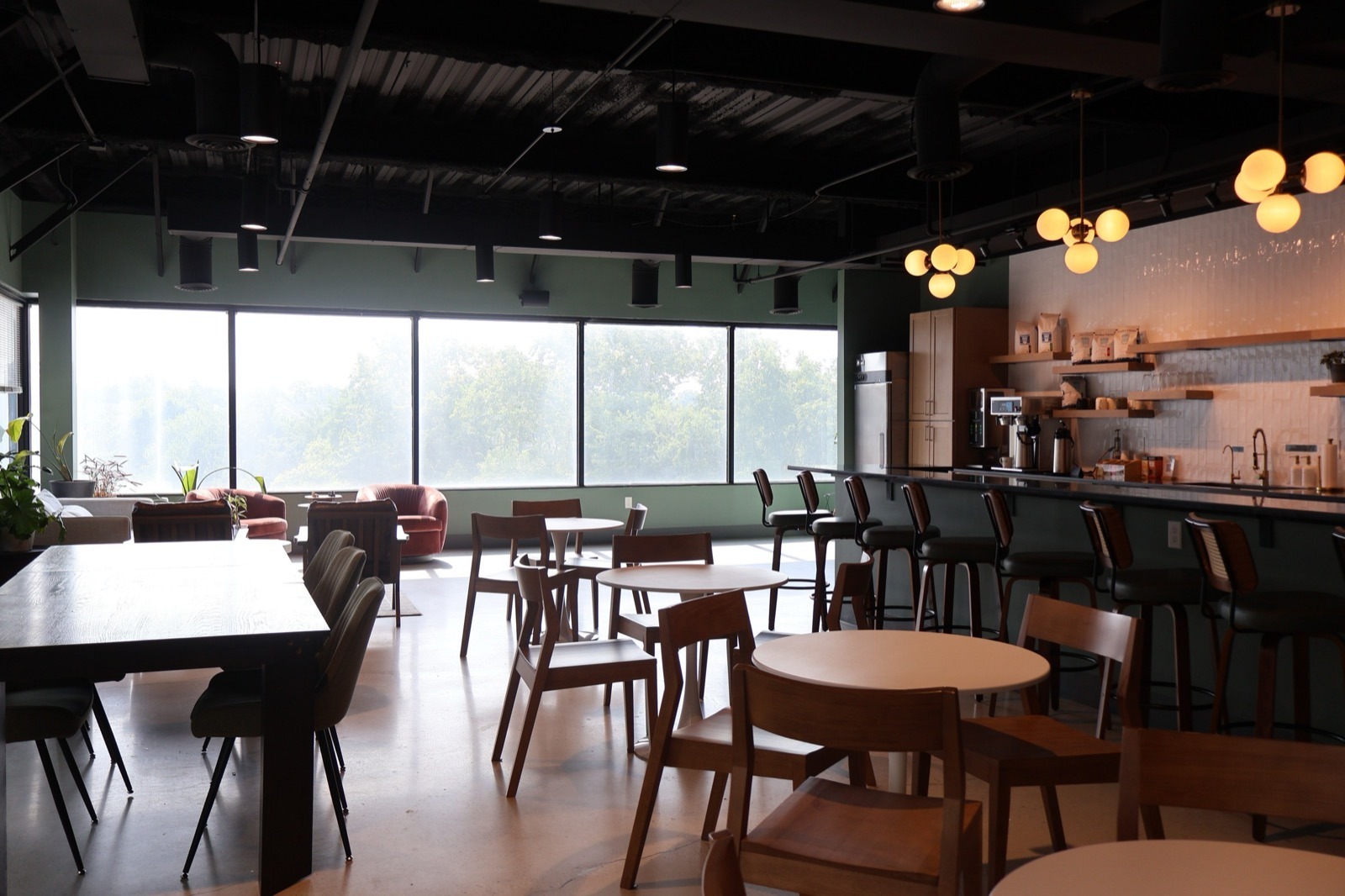 A shared café and gathering space in the building