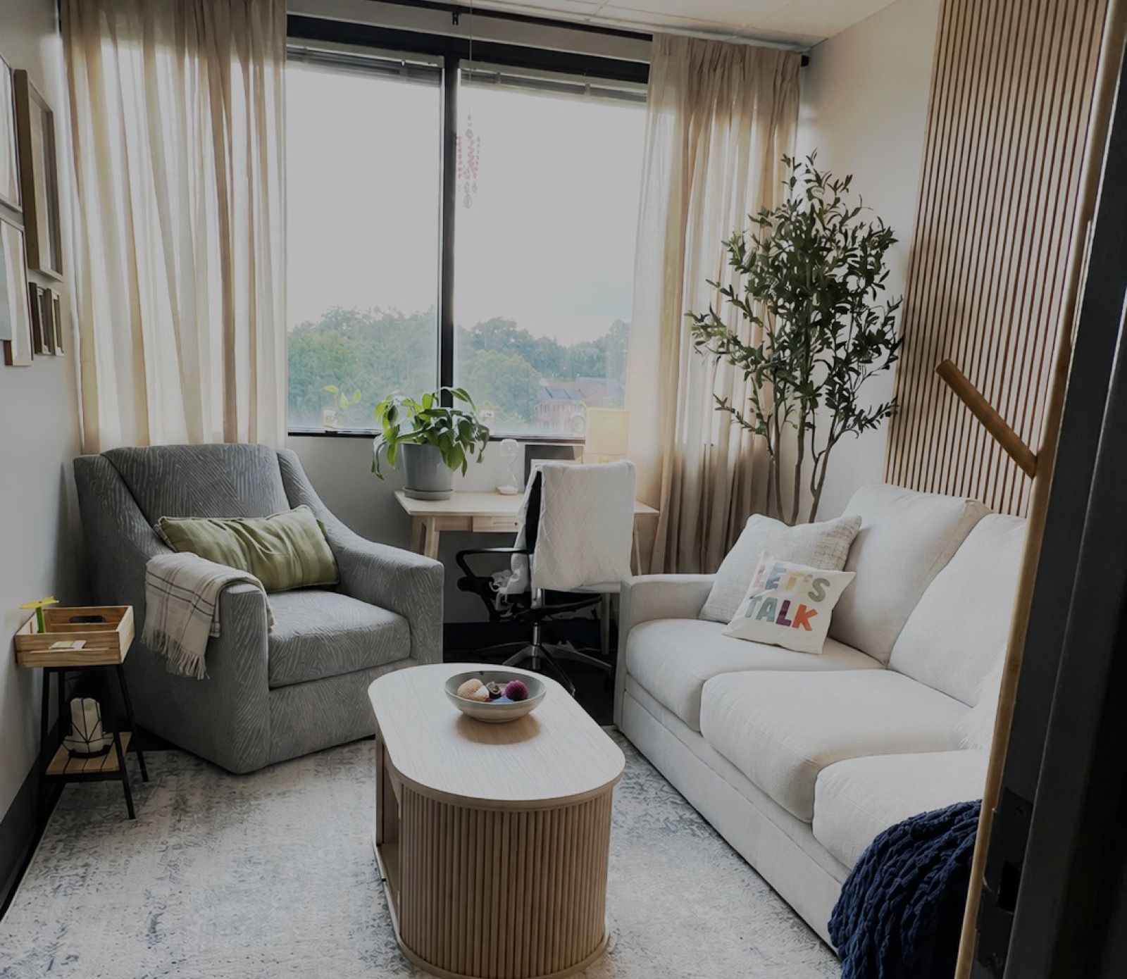 The warm, welcoming therapy room at Our Place, Towson